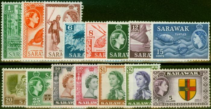 Collectible Postage Stamp Sarawak 1955-57 Set of 15 SG188-202 Fine MM (2)