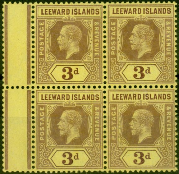 Old Postage Stamp Leeward Islands 1920 3d on Buff SG51c V.F MNH Block of 4