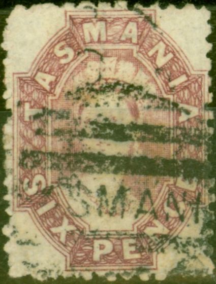 Rare Postage Stamp from Tasmania 1865 6d Reddish-Mauve SG76 Fine Used