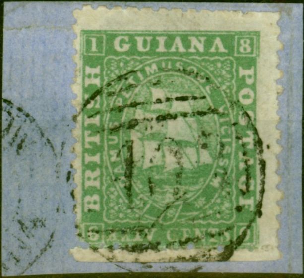Old Postage Stamp British Guiana 1864 24c Deep Green SG65 Fine Used on Piece