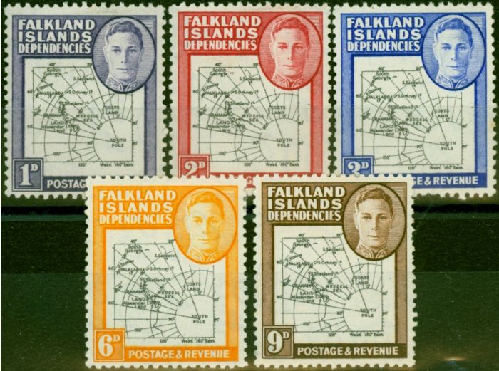 Rare Postage Stamp Falkland Is Dep 1946 1d, 2d, 3d, 6d & 9d All with 'Gap in 80th Parallel' Fine LMM