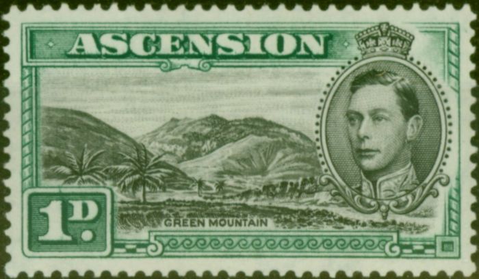 Rare Postage Stamp from Ascension 1938 1d Black & Green SG39 Fine LMM