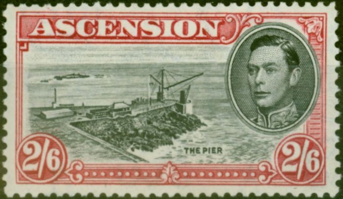 Valuable Postage Stamp Ascension 1944 2s6d Black & Deep-Carmine SG45c P.13 Fine MM