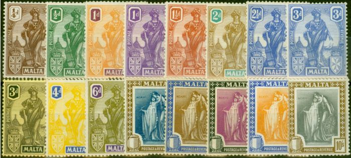 Valuable Postage Stamp Malta 1922-26 Set of 16 to 10s SG123-138 Fine VLMM
