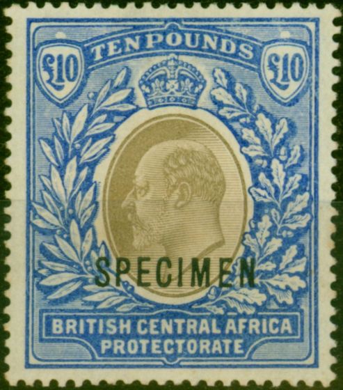 Collectible Postage Stamp B.C.A Nyasaland 1903 £10 Grey & Blue Specimen SG67s Good MM