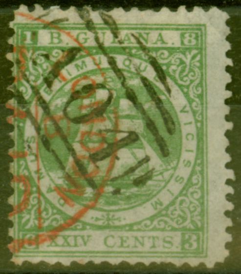 Collectible Postage Stamp from British Guiana 1863 24c Yellow Green SG78 P.12 Fine Used with Red LONDON Recieving Cancel