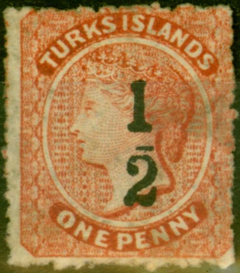 Valuable Postage Stamp from Turks Islands 1881 1/2 on 1d Dull Red SG15 Type 7 Fine Unused
