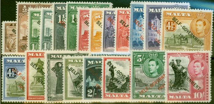 Collectible Postage Stamp Malta 1948-53 Set of 21 SG234-248 Fine LMM & MNH