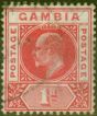 Valuable Postage Stamp from Gambia 1909 1d Red SG73var Slotted Frame Fine Used