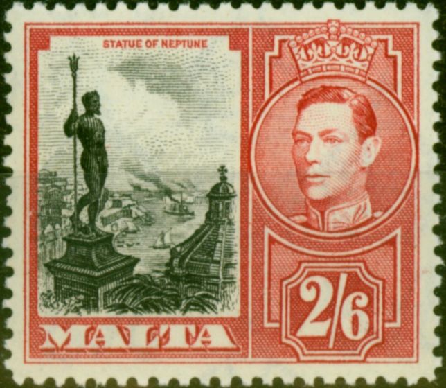 Old Postage Stamp Malta 1938 2s6d Black & Scarlet SG229 Fine MNH