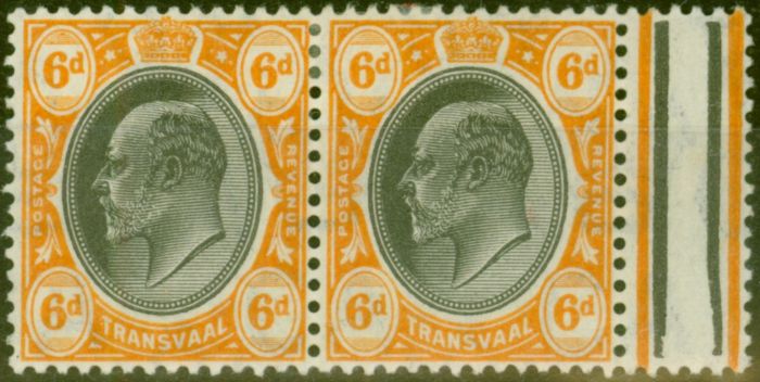 Old Postage Stamp from Transvaal 1905 6d Black & Orange SG266 Fine Mtd Mint Pair
