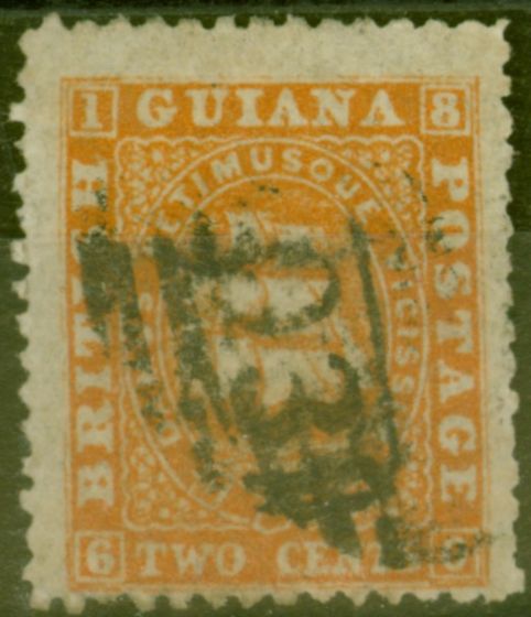 Old Postage Stamp from British Guiana 1863 2c Orange SG52 Fine Used Ex-Fred Small