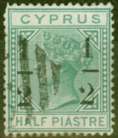 Rare Postage Stamp from Cyprus 1886 1/2 on 1/2pi Emerald Green SG29d Large 2 at Right Ave Used