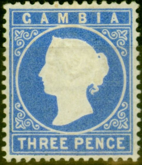 Rare Postage Stamp from Gambia 1880 3d Pale Dull Ultramarine SG14cb Fine Mtd Mint