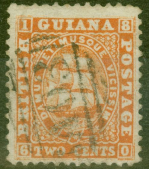 Old Postage Stamp from British Guiana 1860 2c Dp Orange SG30 P.12 Thick Paper Fine Used