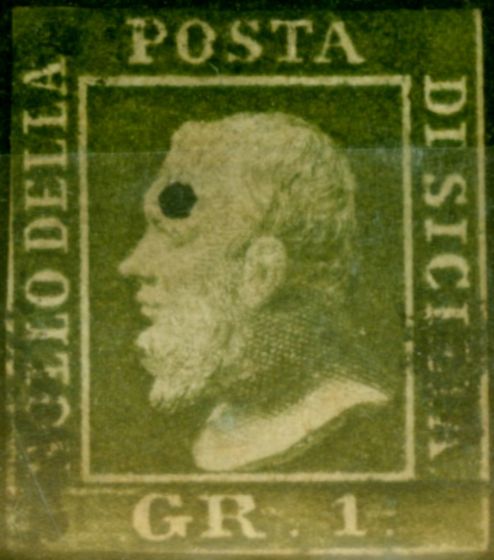 Collectible Postage Stamp Sicily 1859 1g Olive SG2b Good Used