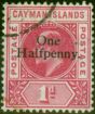 Valuable Postage Stamp Cayman Islands 1907 1/2d on 1d Carmine SG17 V.F.U