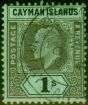 Old Postage Stamp from Cayman Islands 1907 1s Black-Green SG31a Damaged Frame & Crown V.F.U Scarce