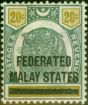 Collectible Postage Stamp from Fed of Malay States 1900 20c Green & Olive SG6 Fine Lightly Mtd Mint