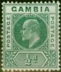 Rare Postage Stamp Gambia 1909 1/2d Blue-Green SG72a 'Dented Frame' Fine LMM