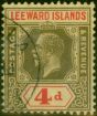 Rare Postage Stamp Leeward Islands 1924 4d Black & Red-Pale Yellow SG70 V.F.U