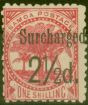 Old Postage Stamp from Samoa 1898 2 1/2d on 1s Dull Rose-Carmine SG86 Fine Mtd Mint (24)