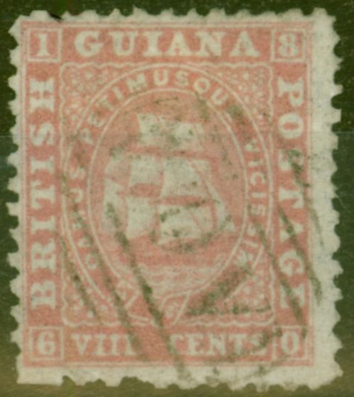 Old Postage Stamp from British Guiana 1863 8c Pink SG46 Thin Paper Fine Used