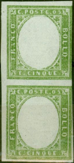 Old Postage Stamp Sardinia 1855 5c Green SG28Var 'Embossed Head Omitted' with Dr Marcello Catania Cert