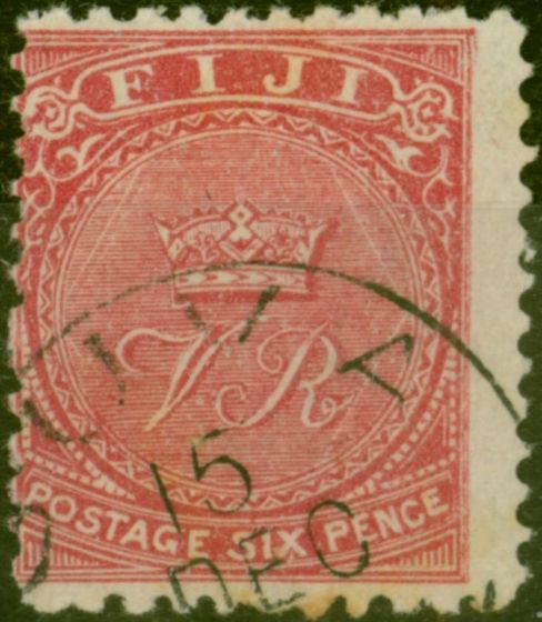 Old Postage Stamp Fiji 1901 6d Bright Rose SG57b P.11 Fine Used