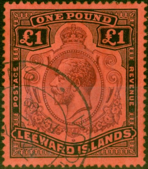 Old Postage Stamp Leeward Islands 1928 £1 Purple & Black-Red SG80 Superb Used 'St Johns Antigua JY 18 32' CDS