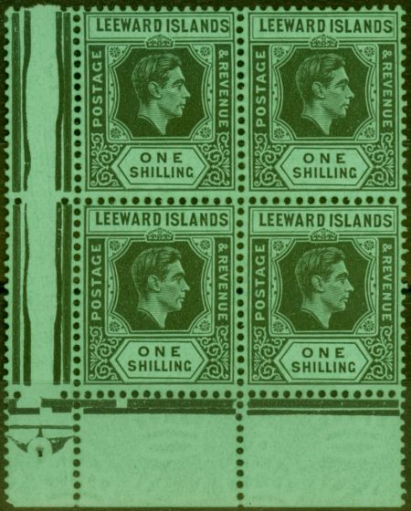 Collectible Postage Stamp from Leeward Islands 1938 1s Black & Emerald SG110 Very Fine MNH Block of 4
