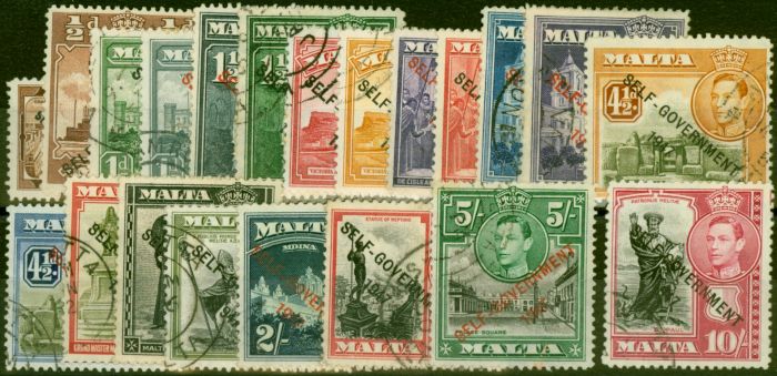 Old Postage Stamp Malta 1948-51 Set of 21 SG234-248 Fine Used