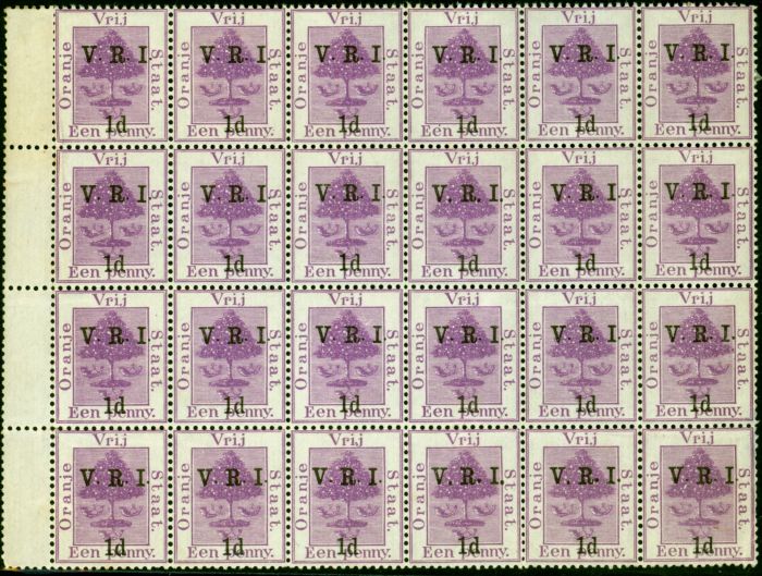 Rare Postage Stamp from O.F.S 1900 1d on 1d Purple SG113, 113a & 113b Fine MNH Block of 24