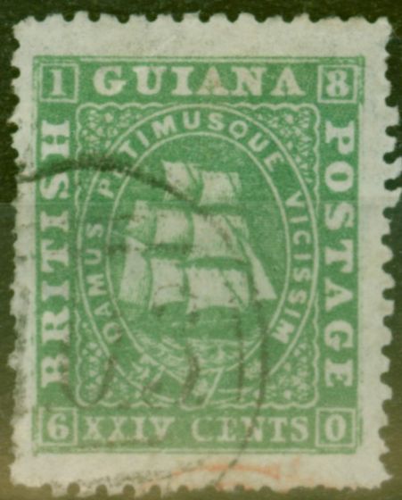 Old Postage Stamp from British Guiana 1862 24c Green SG50 Fine Used Ex-Frederick Small