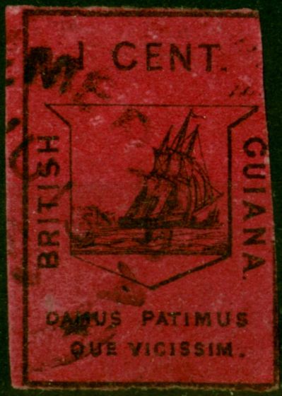 Collectible Postage Stamp British Guiana 1852 1c Black-Magenta SG9 Good Used Example of this Rare Early Classic