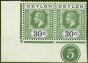 Rare Postage Stamp from Ceylon 1912 30c Yellow-Green & Violet SG313ab Wmk Sideways Superb MNH Plate Pair