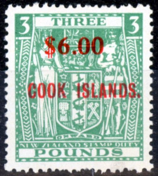 Rare Postage Stamp from Cook Islands 1967 $6 on £3 Green SG220 Fine MNH
