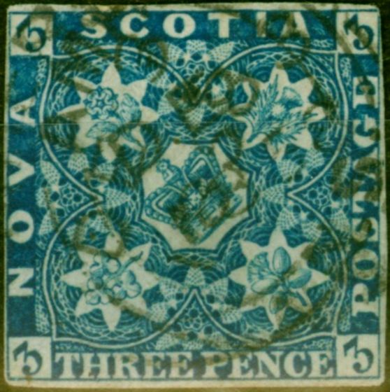 Valuable Postage Stamp from Nova Scotia 1851 3d Deep Blue SG2 Fine Used