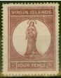 Rare Postage Stamp from Virgin Is 1867 4d Lake Red Pale Rose Paper SG15 Fine Mtd Mint