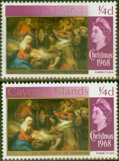 Rare Postage Stamp from Cayman Islands 1969 1/4d Brt Purple SG221var GOLD Partially Omitted V.F. MNH