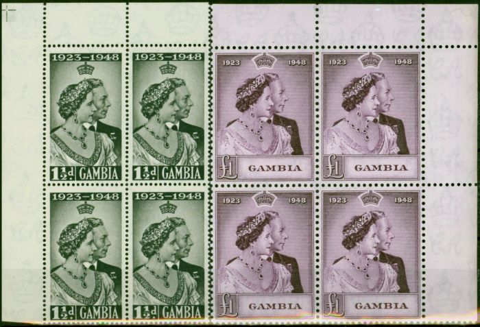 Valuable Postage Stamp Gambia 1948 RSW Set of 2 SG164-165 in Superb MNH Corner Blocks of 4