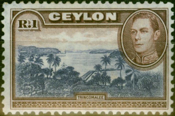 Old Postage Stamp Ceylon 1938 1R Blue-Violet & Chocolate SG395 Fine MM