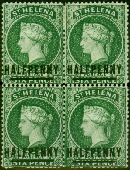 Collectible Postage Stamp St Helena 1885 1/2d Green SG35x Wmk Reversed Good MM Block of 4