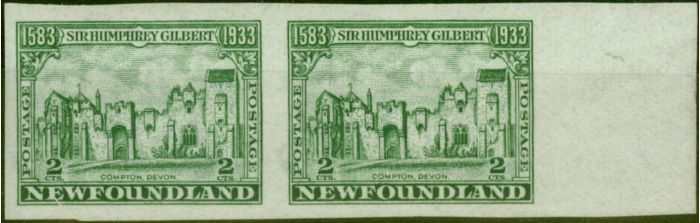 Collectible Postage Stamp Newfoundland 1933 2c Green SG237a Fine MNH Imperf Pair