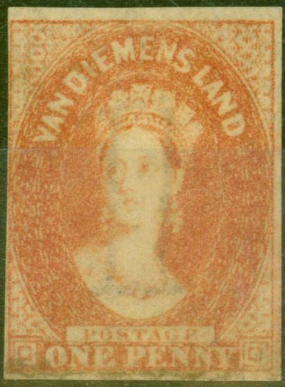 Old Postage Stamp from Tasmania 1865 1d Dull Vermilion SG28 Fine Mtd Mint