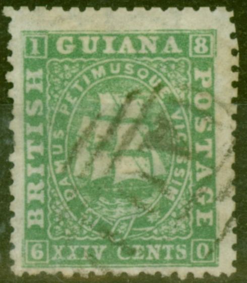 Collectible Postage Stamp from British Guiana 1864 24c Green SG64var Paper Makers Wmk Fine Used Ex-Fred Small