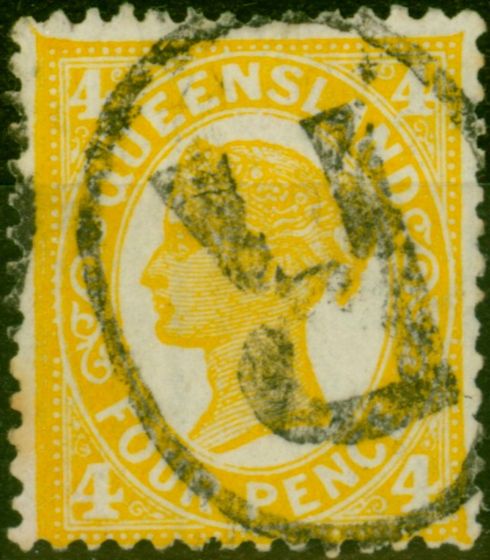 Old Postage Stamp Queensland 1907 4d Yellow SG293a Die II Fine Used