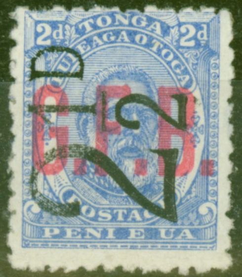 Rare Postage Stamp from Tonga 1893 2 1/2d on 2d Ultramarine SG07 Fine Lightly Mtd Mint