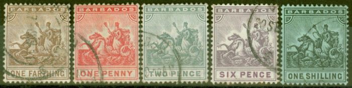 Rare Postage Stamp Barbados 1909 set of 5 SG163-169 Fine Used