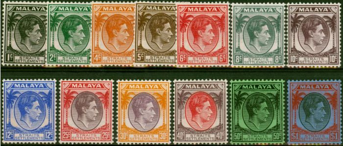 Collectible Postage Stamp Straits Settlements 1937-38 Set of 13 to $1 SG278-290 Fine LMM